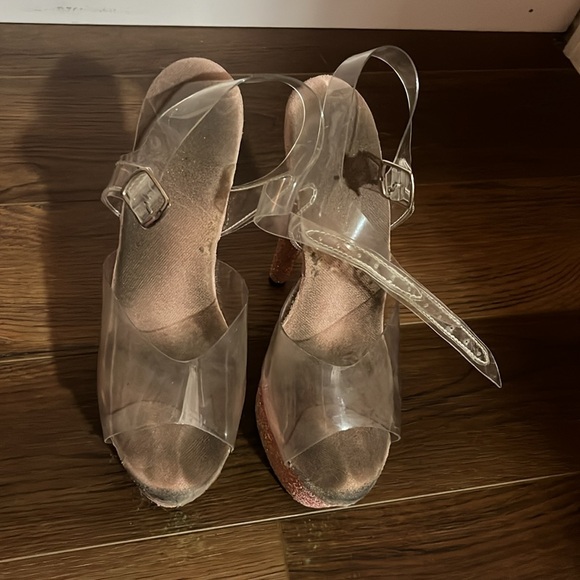 Pleaser Glittery Pink Heels 7” Size 9 - Picture 2 of 3
